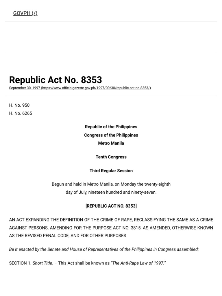 Anti-Rape Law of 1997 Overview | PDF | Rape | Justice