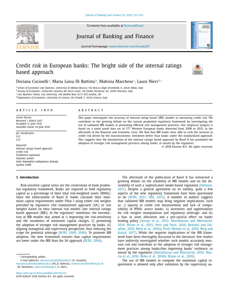 Credit Risk in European Banks - The Bright Side of The Internal Ratings ...