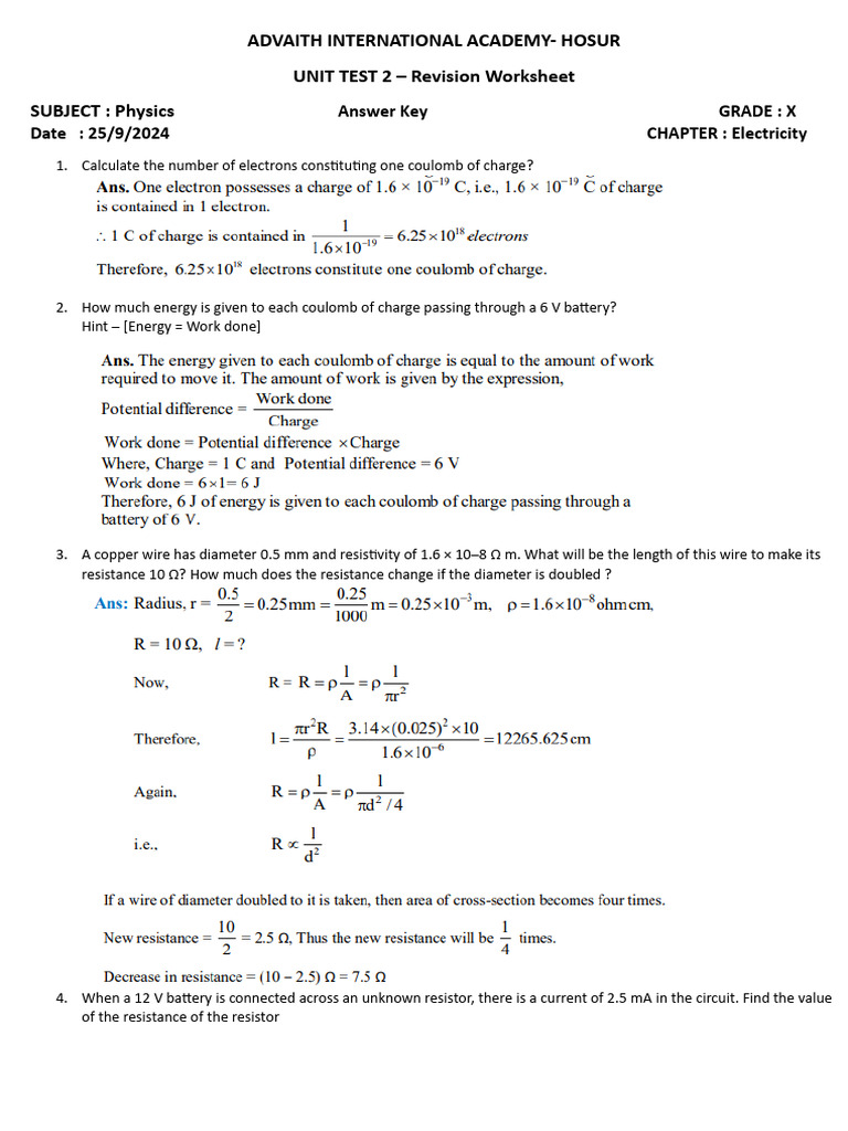 Physics Unit Test 2 Revision Worksheet | PDF | Teaching Methods & Materials