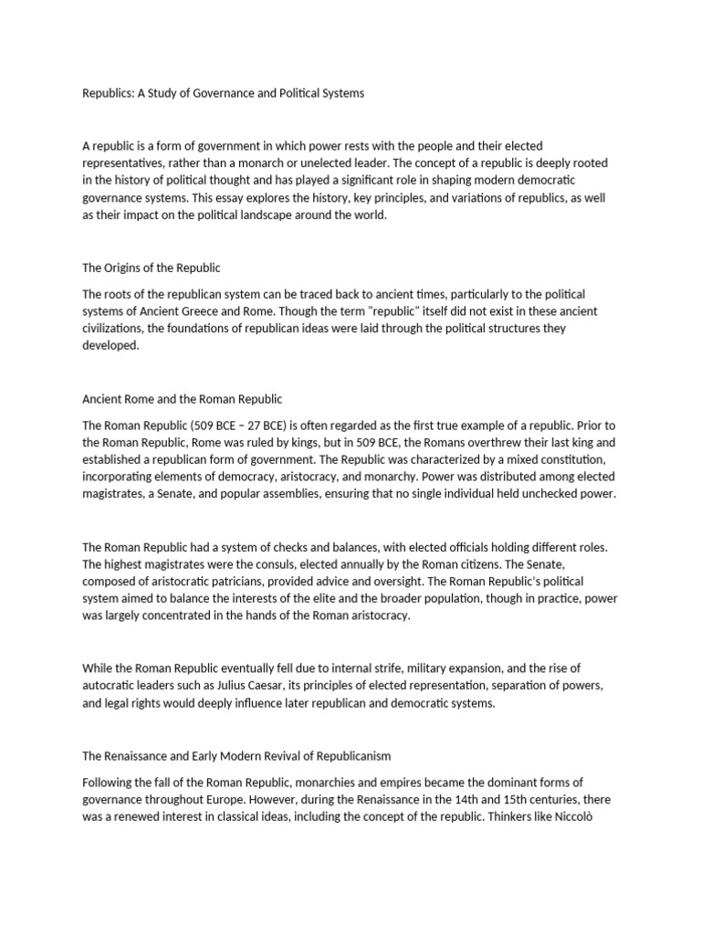 Understanding Republics: Governance Insights | PDF | Republic ...