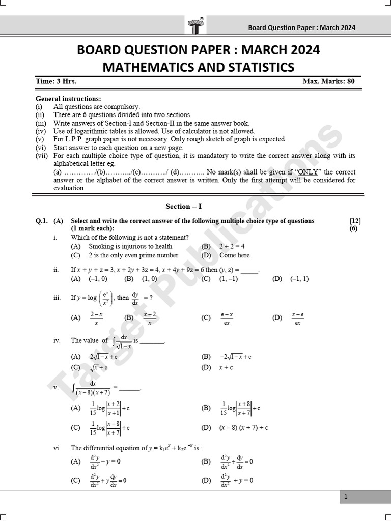 2024 12th Commerce Maths Board Paper | PDF | Cost Of Living | Applied ...