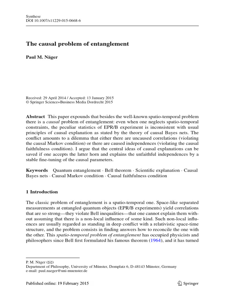 The Causal Problem of Entanglement | PDF | Quantum Entanglement | Causality
