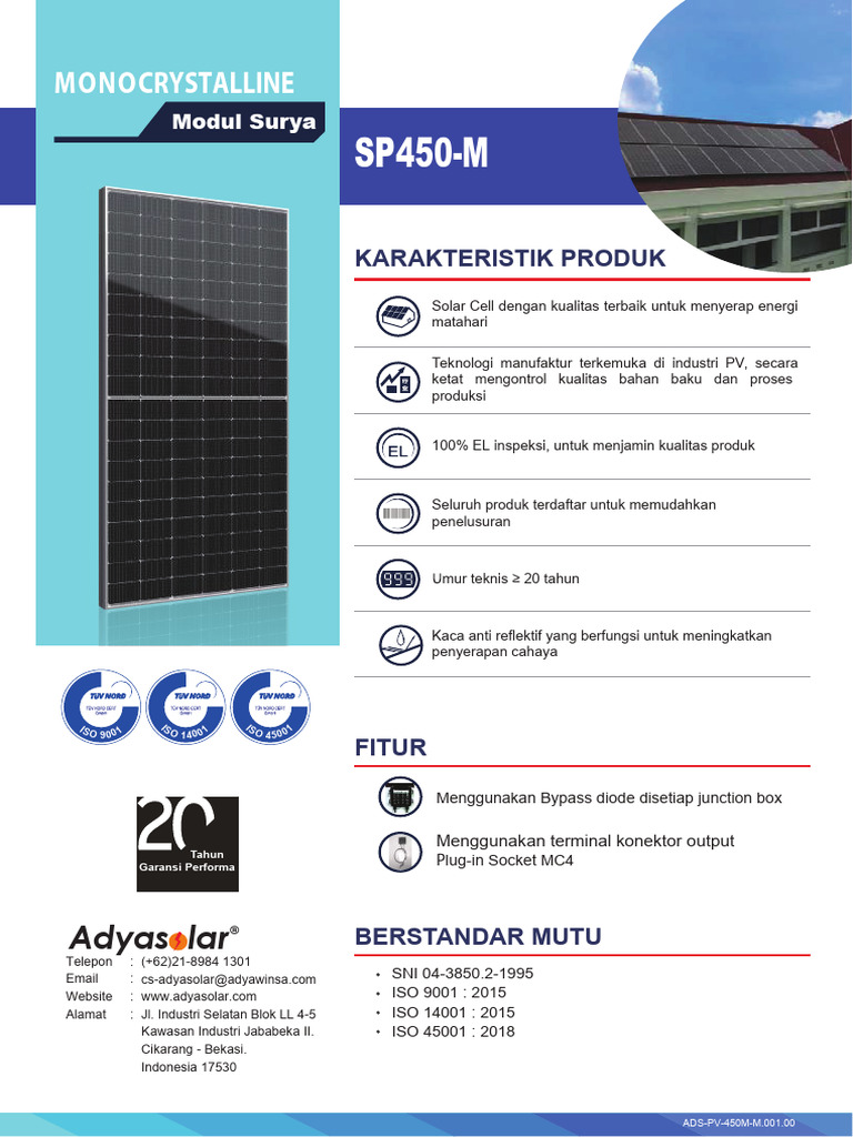 Modul Surya SP450-M AdyaSolar | PDF