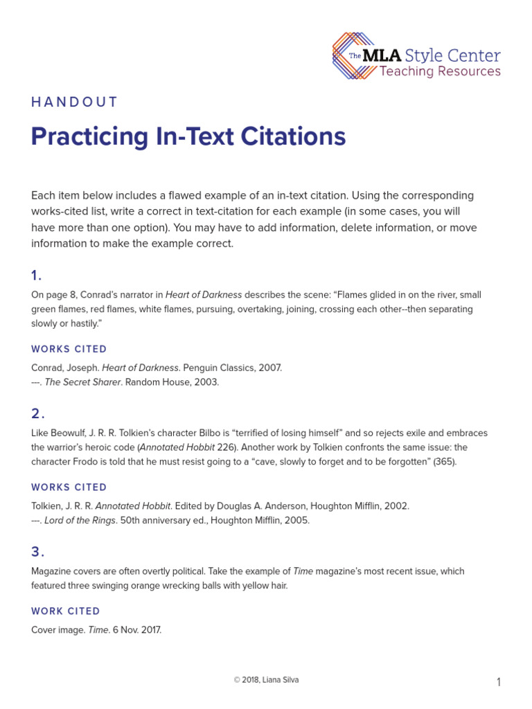 In-Text Citation Practice Exercises | PDF | To Kill A Mockingbird | Hobbit