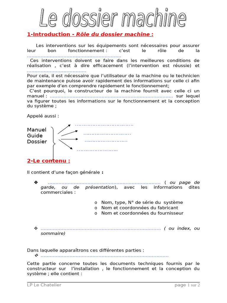 Dossier machine : contenu et importance | PDF