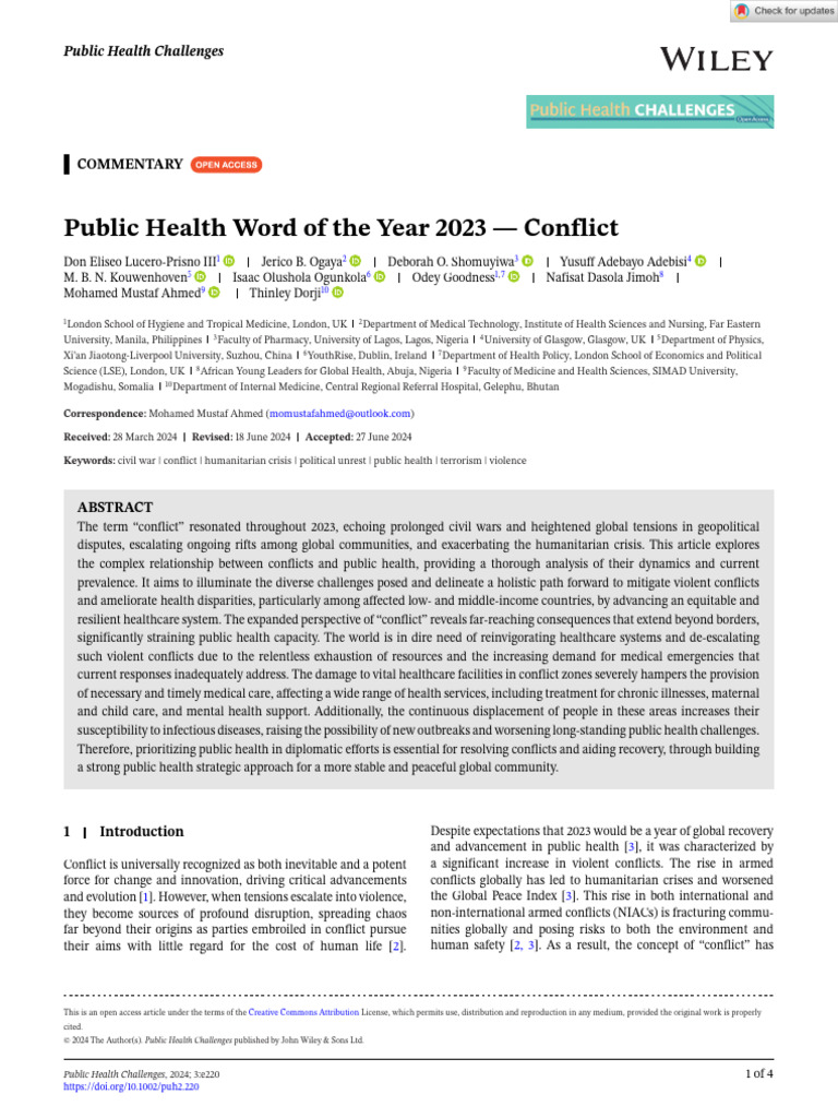 Public Health and Global Conflict 2023 | PDF | Public Health | Health Care