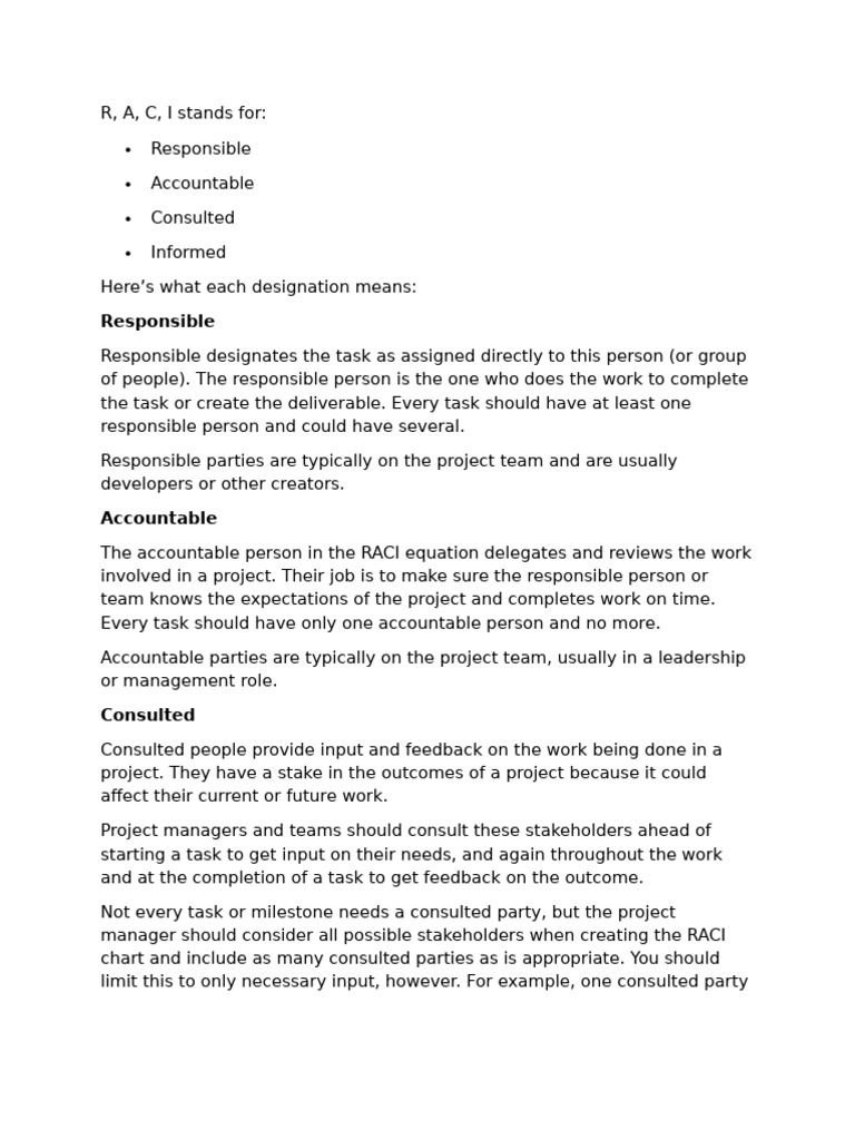 RACI Definitions | PDF