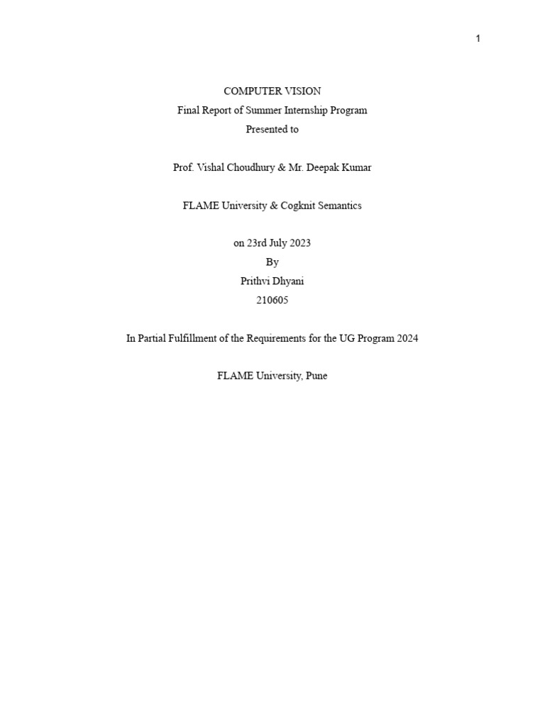 Computer Vision Internship Report 2023 | PDF | Machine Learning ...