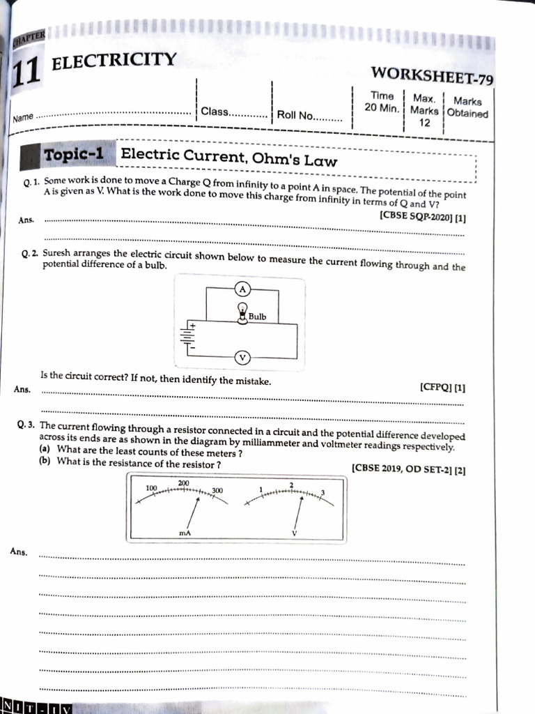 Worksheet No 79 Electricity | PDF | Voltage | Electrical Resistance And ...