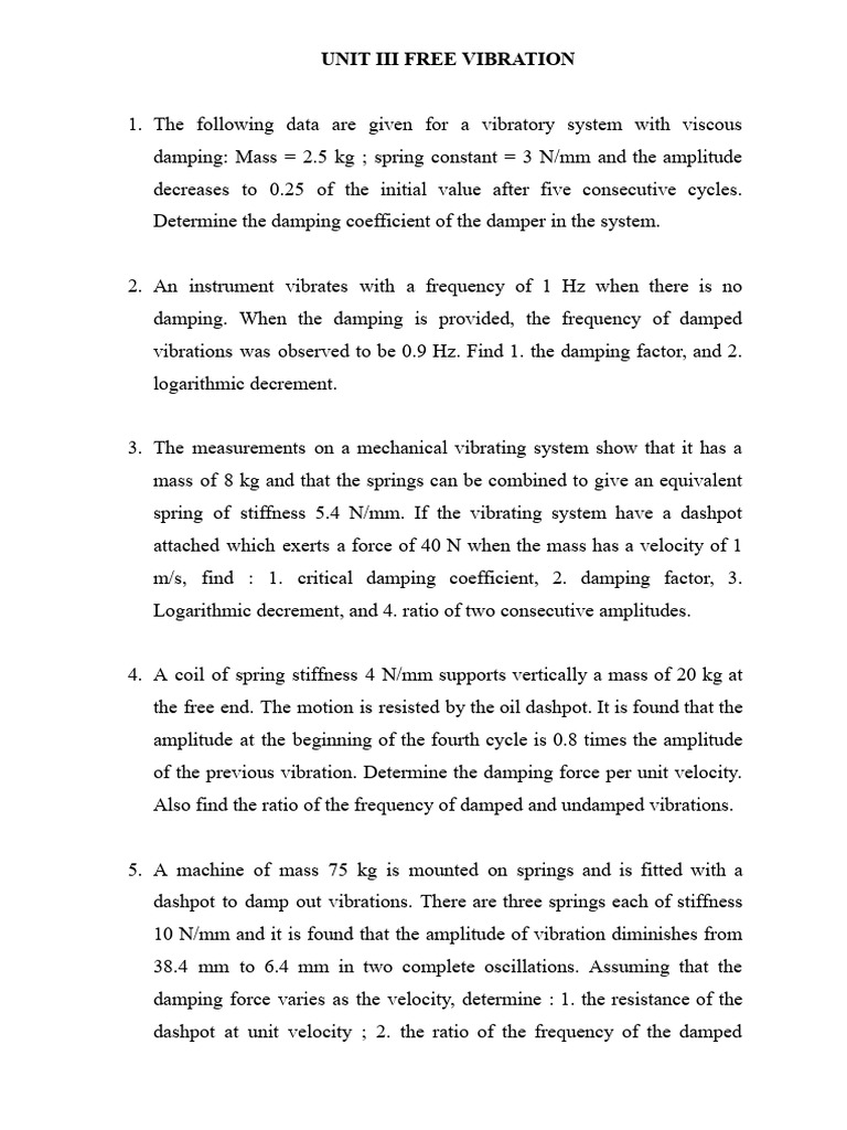 Free Vibration Analysis and Damping Calculations | PDF | Damping ...