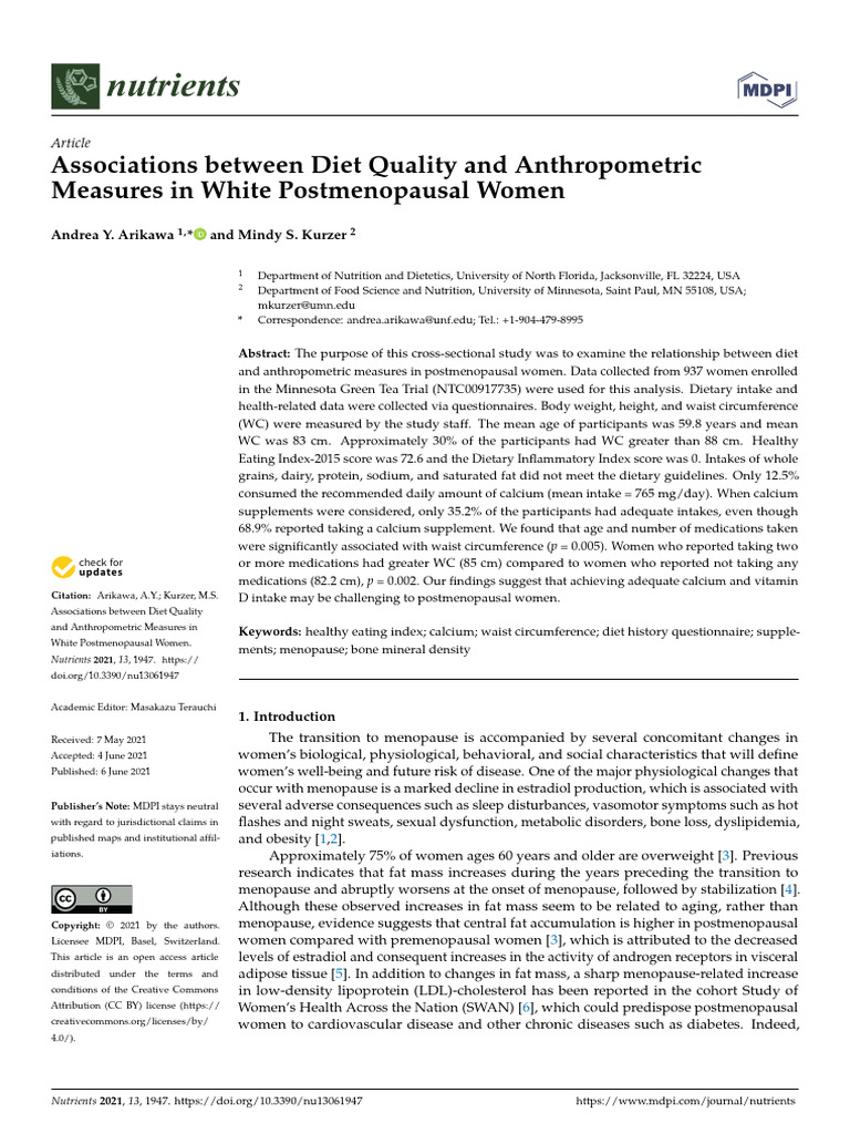 Associations Between Diet Quality and Anthropometric | PDF ...