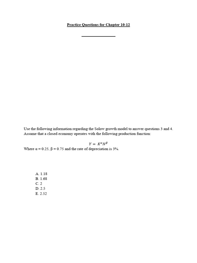 Practice Questions For Chapter 10-12 | PDF | Economic Growth | Business ...