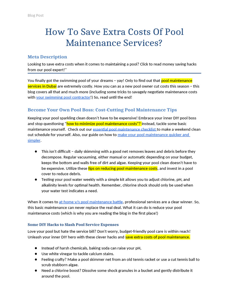 How To Save Extra Costs of Pool Maintenance Services | PDF | Pump | Water