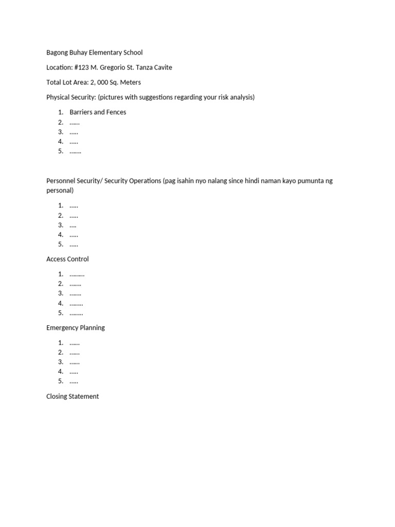 Bagong Buhay Elem Security Plan Pdf Computers