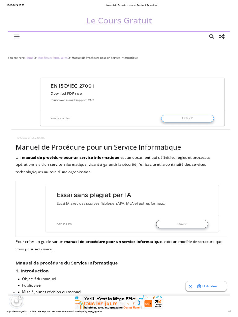 Manuel de Procédure Informatique | PDF | Sécurité des systèmes d ...