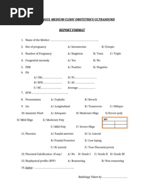 BENISHANGUL MEDIUM CLINIC OBSTETRICS ULTRASOUND REPORT FORMAT