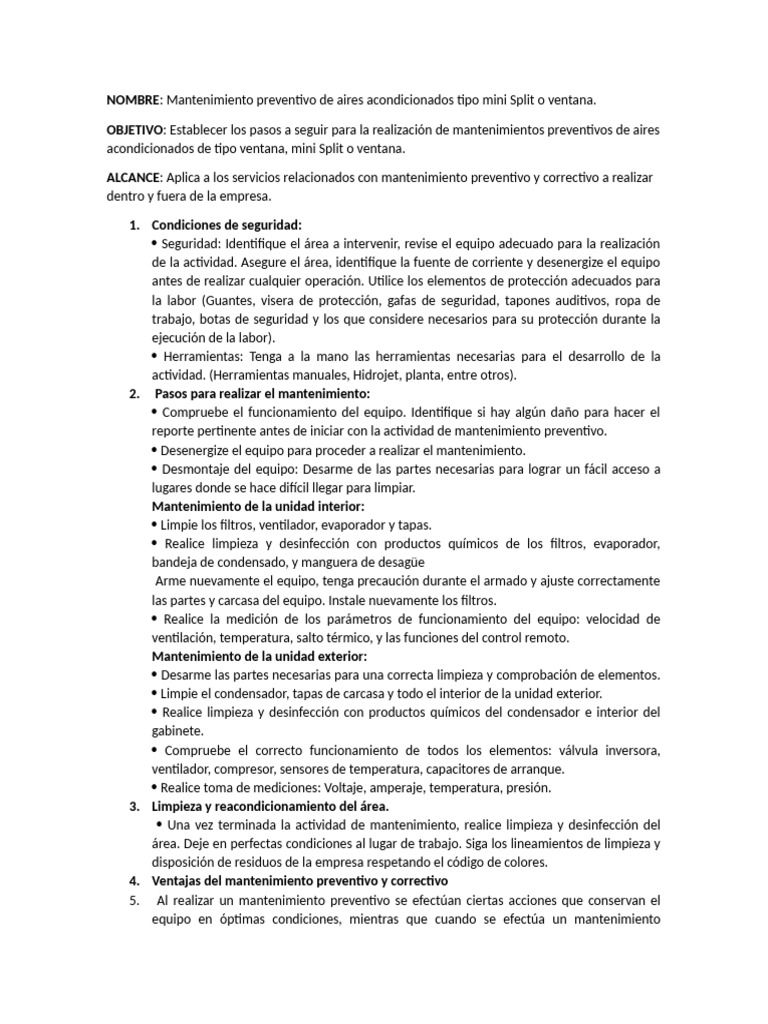 Mtto Ventana y Spli | PDF | Aire acondicionado | Agua