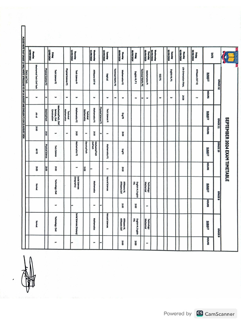 Final September Exam Timetable | PDF