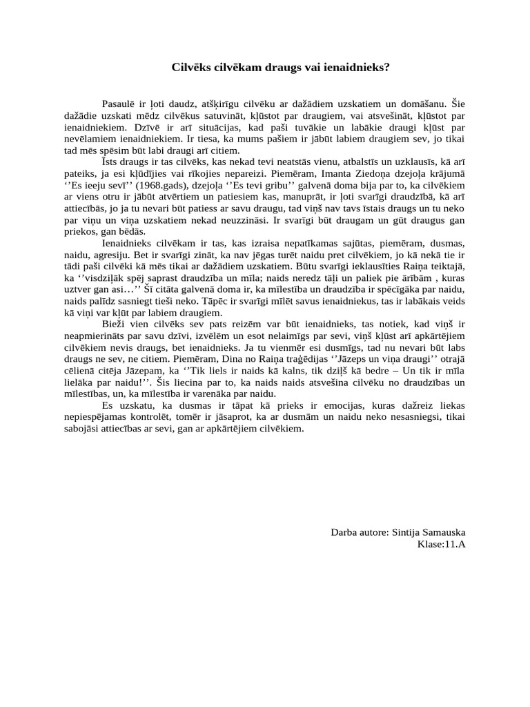 Cilvēks Cilvēkam Draugs Vai Ienaidnieks | PDF