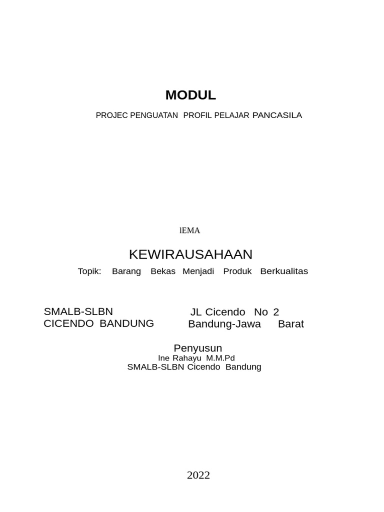 Modul Projek Kewirausahaan | PDF