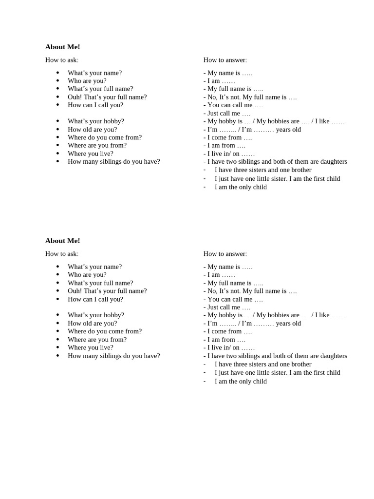 Essential Questions and Answers About Me | PDF