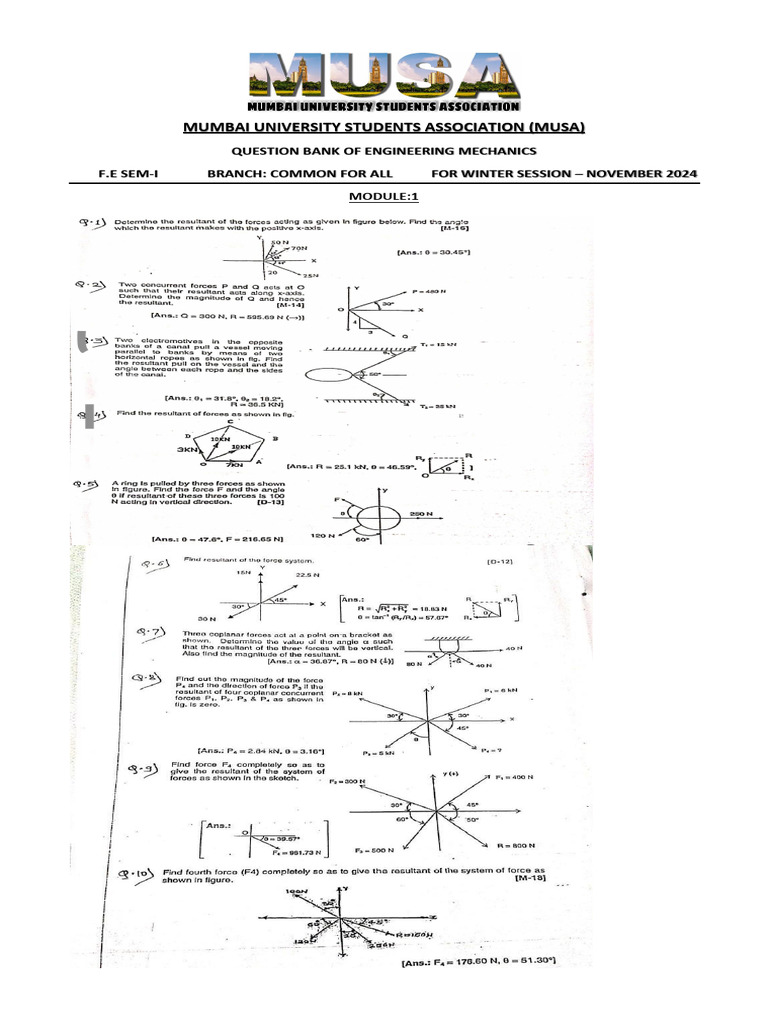 MUSA Engineering Mechanics Question Bank | PDF