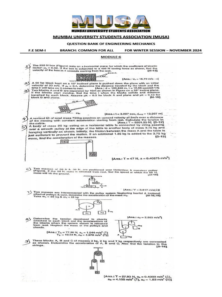 MUSA Engineering Mechanics Question Bank | PDF