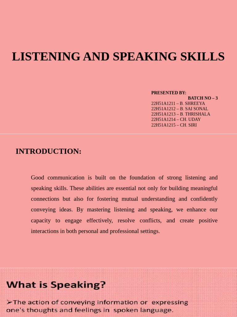 Effective Listening & Speaking Skills | PDF