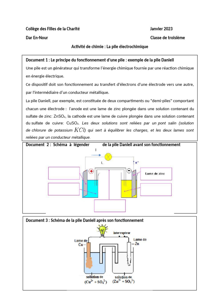 Fonctionnement de la pile de Daniell PDF Électricité Sciences — free download