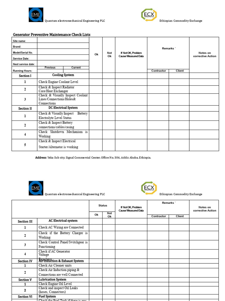 Generator Maintenance Checklist Guide | PDF | Alternating Current ...