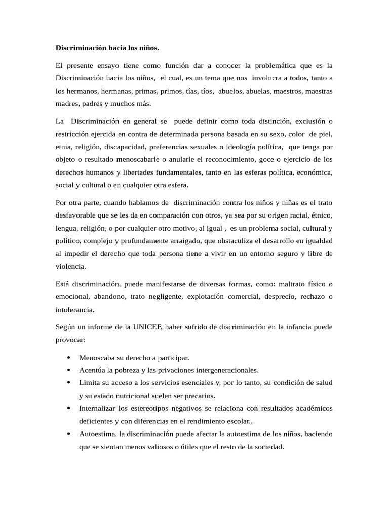Discriminación Infantil: Impacto y Normativa | PDF | Derechos de los ...