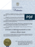 Governor Chris Christie Designates Week of January 22rd, 2012 School Choice Week in New Jersey