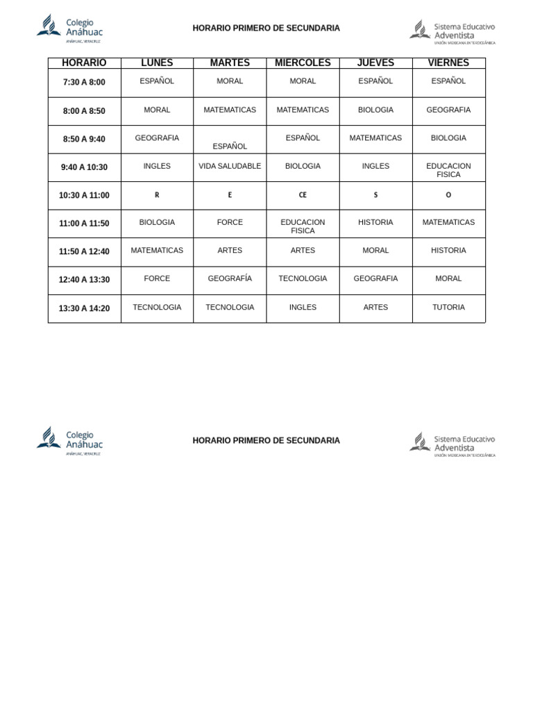 Horario Primero de Secundaria Actualizado Al 11 de Nov. 2024 | PDF ...