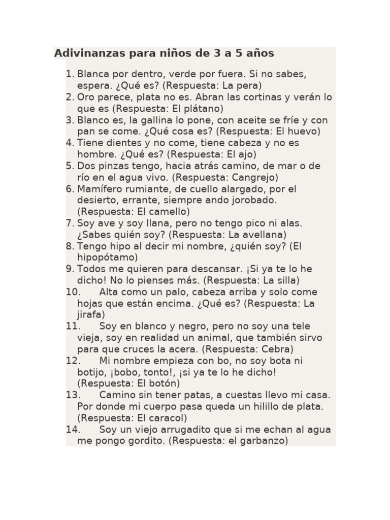 Adivinanzas para Niños de 3 A 5 Años | PDF