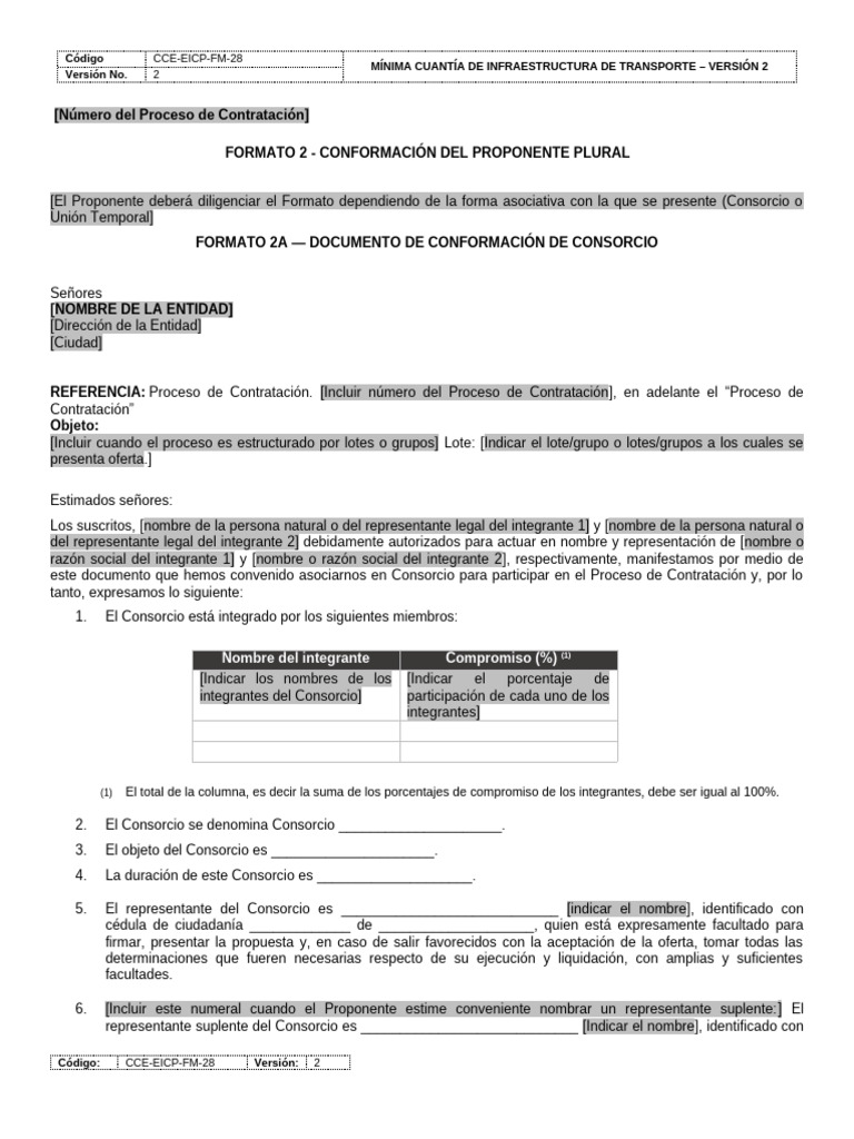 Formato 2 - Conformacion de Proponente | PDF | Negocios | Finanzas y dinero
