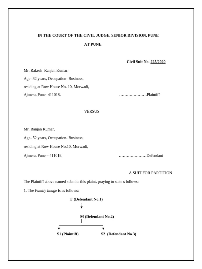 Partition Suit Format for Civil Court | PDF | Lawsuit | Judiciaries