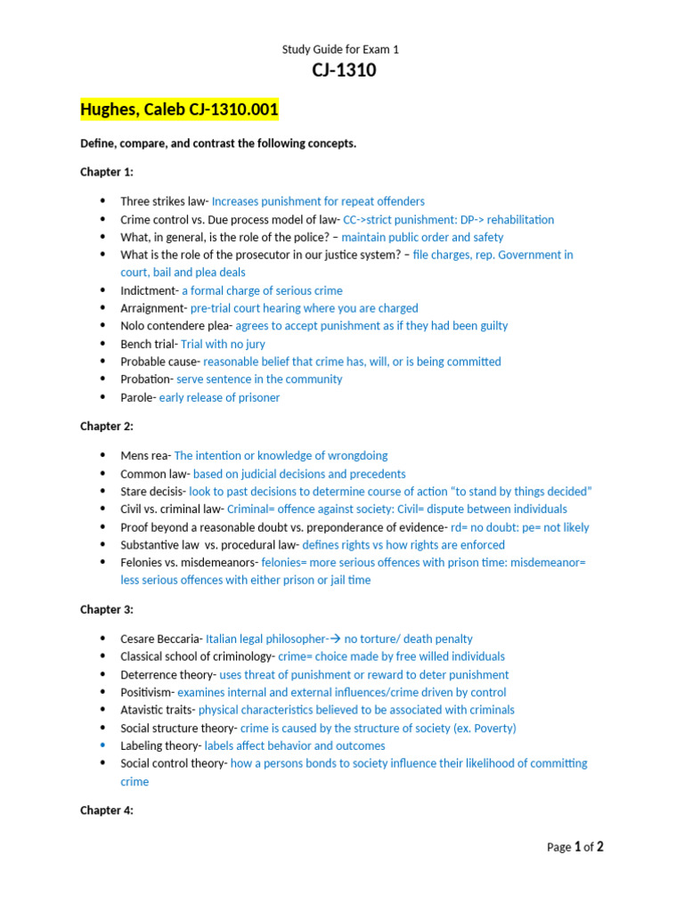 Exam 1 Study Guide for CJ-1310 | PDF | Crimes | Crime & Violence