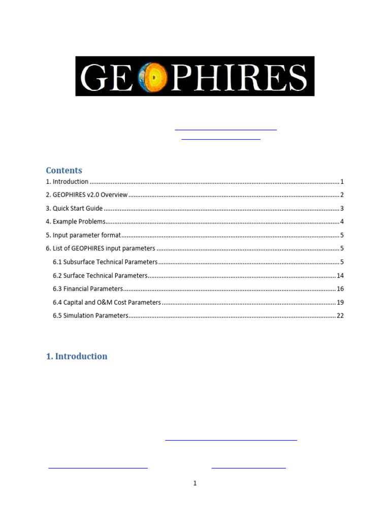 GEOPHIRES v2.0 User Manual | PDF | Parameter (Computer Programming ...
