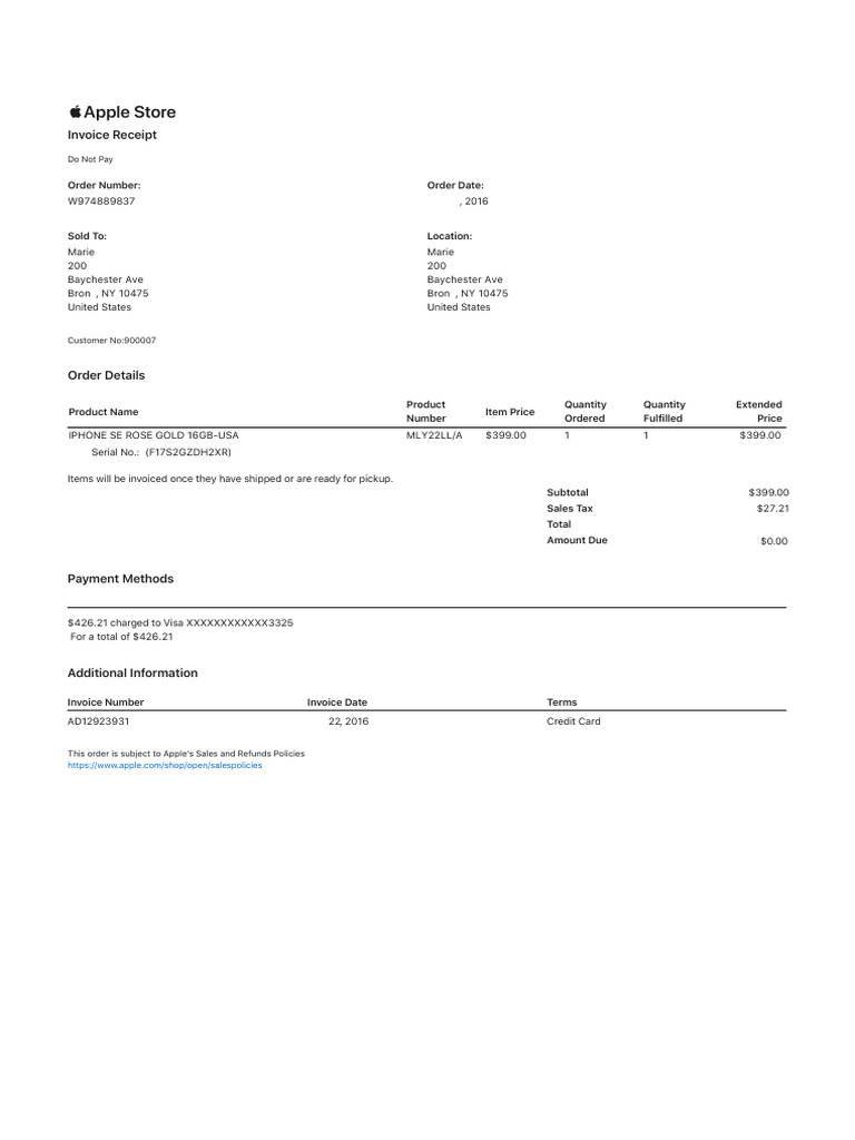 Receipt Iphone Se Apple Store Pdf