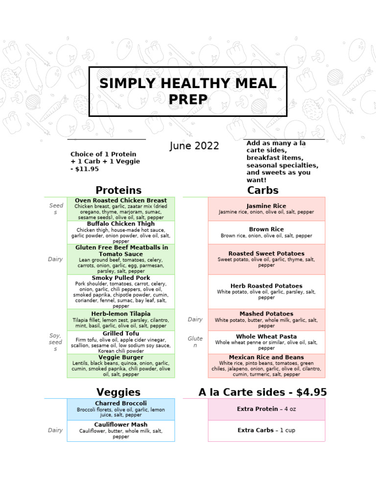 Meal Prep Service Menu - June 2022 | PDF | Mustard (Condiment) | Salad