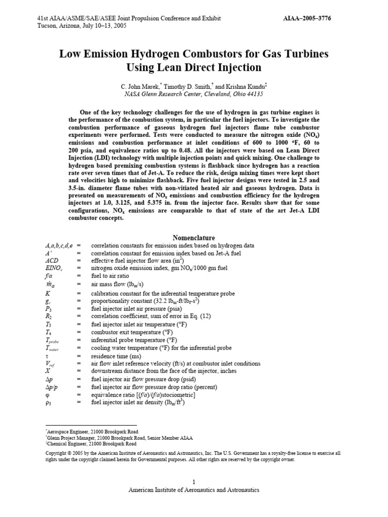 Low Emission Combustor Using Hydrogen Fuel | PDF | N Ox | Combustion