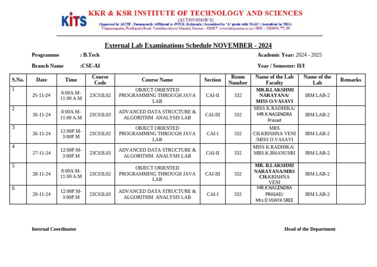 CSE-AI Lab Exam Schedule Nov 2024 | PDF | Computing | Computer Programming