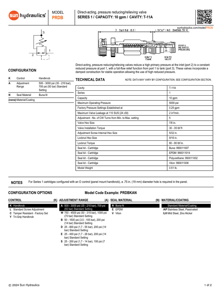 Sun Hydraulics PRDB Valve Specifications | PDF | Valve | Mechanical ...