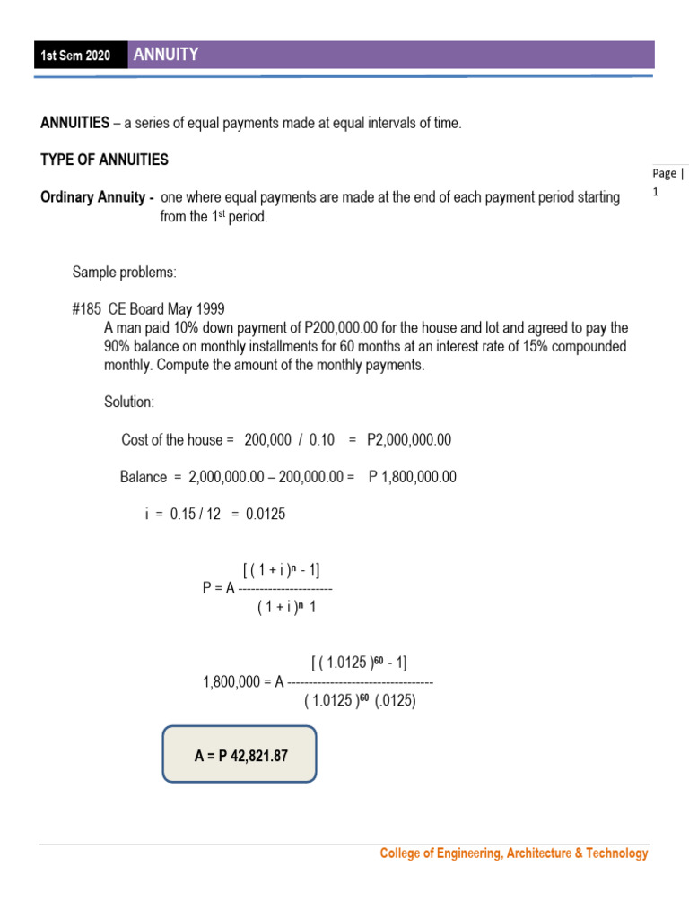 ANNUITIES Sample Problems | PDF | Present Value | Interest