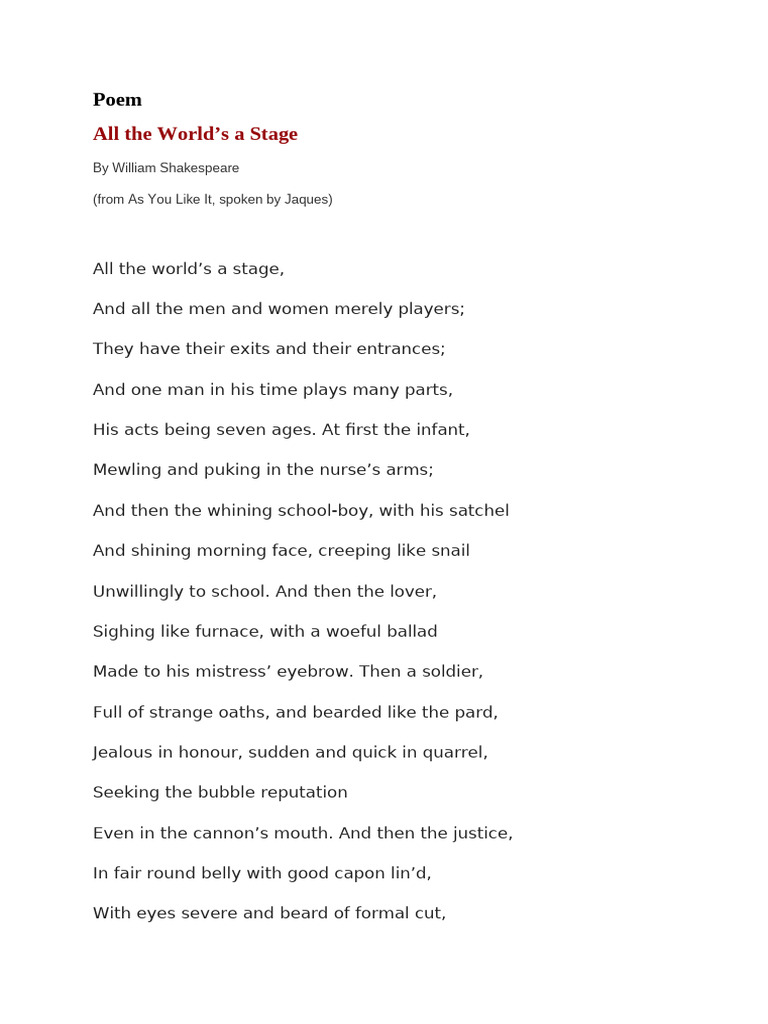 Poem All The World's A Stage | PDF | Classics