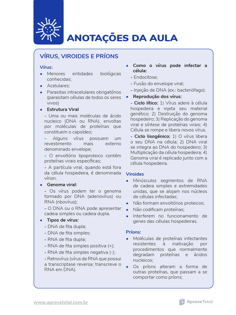 Estrutura e Tipos de Vírus, Viroides e Príons | PDF | Vírus | DNA