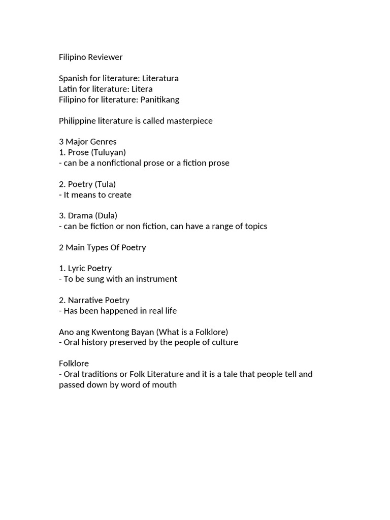 Philippine Literature: Genres and Elements | PDF | Narrative | Poetry