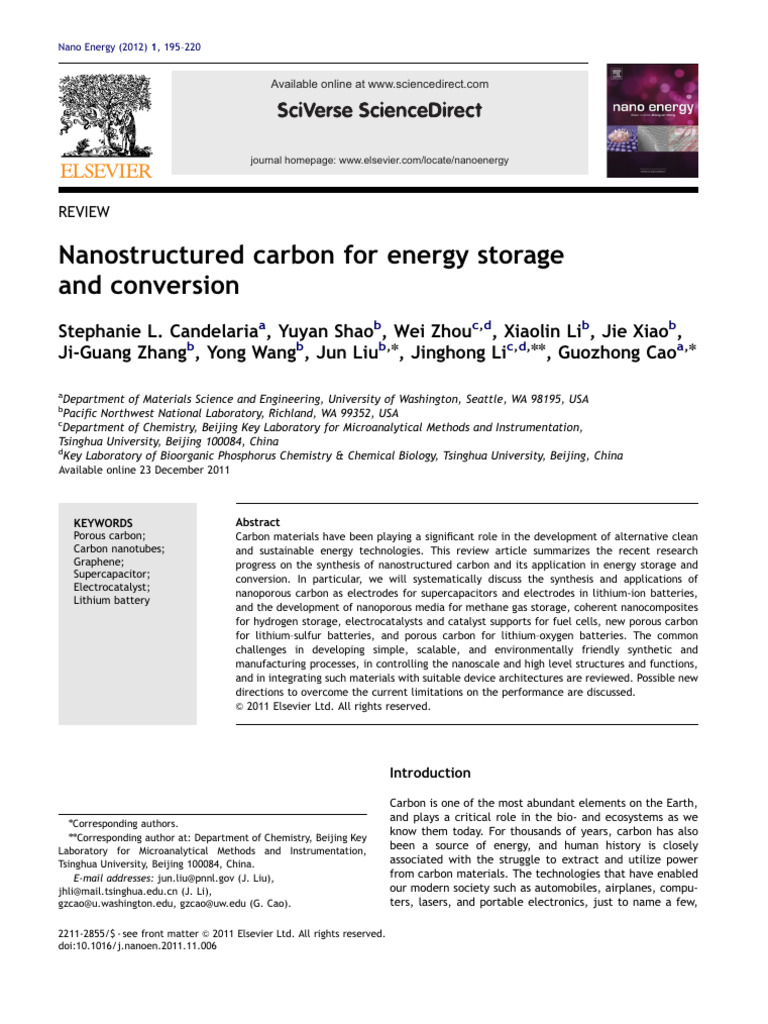 Nanostructured Carbon for Energy Solutions | PDF | Lithium Ion Battery ...