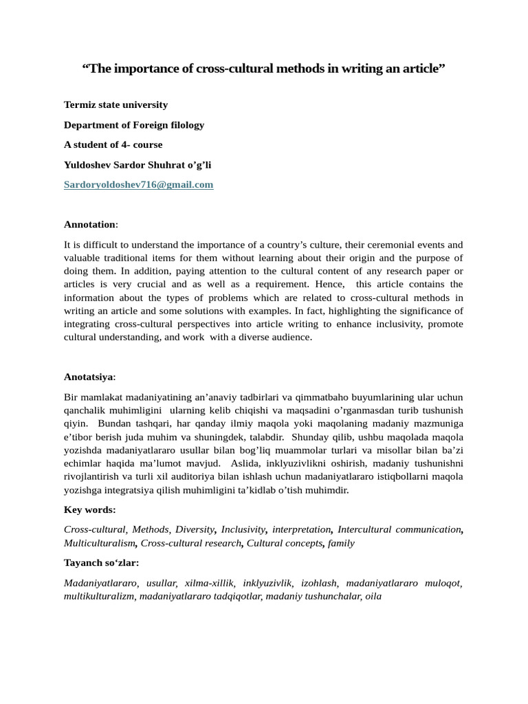 Cross-Cultural Methods and Their Importance in Writing An Article ...