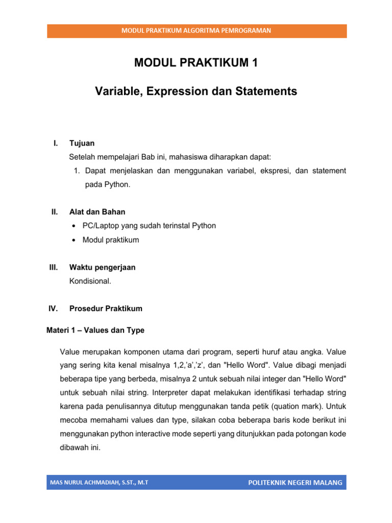 Praktikum Variabel dan Tipe Data Python | PDF